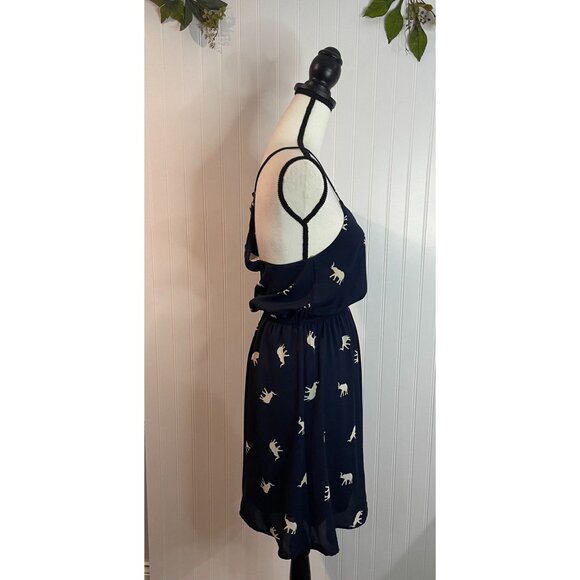 Everly Navy Sleeveless Dress With Elephant Print & Adjustable Straps Size S - Picture 3 of 13